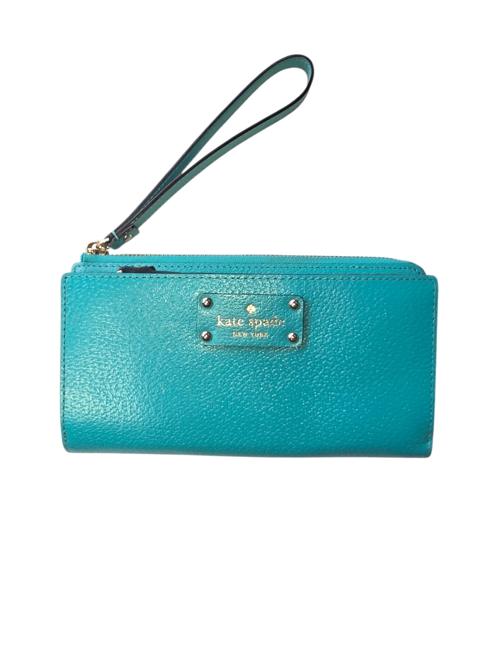 Kate Spade New York Teal Pebbled Leather Wristlet Wallet Zip Clutch